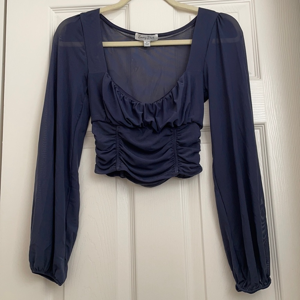 Navy Blue long sleeve crop top